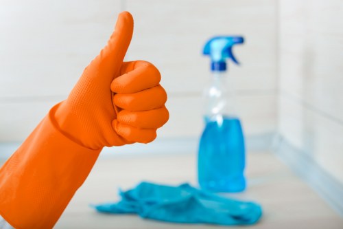 Trained carpet cleaning staff working carefully in a home