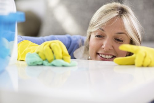 Professional carpet cleaning machine in use with cables managed safely